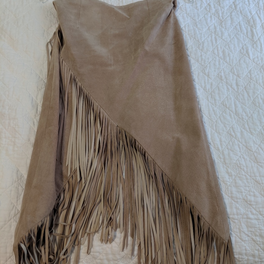Intermix 100% Suede Asymmetrical Fringe Skirt